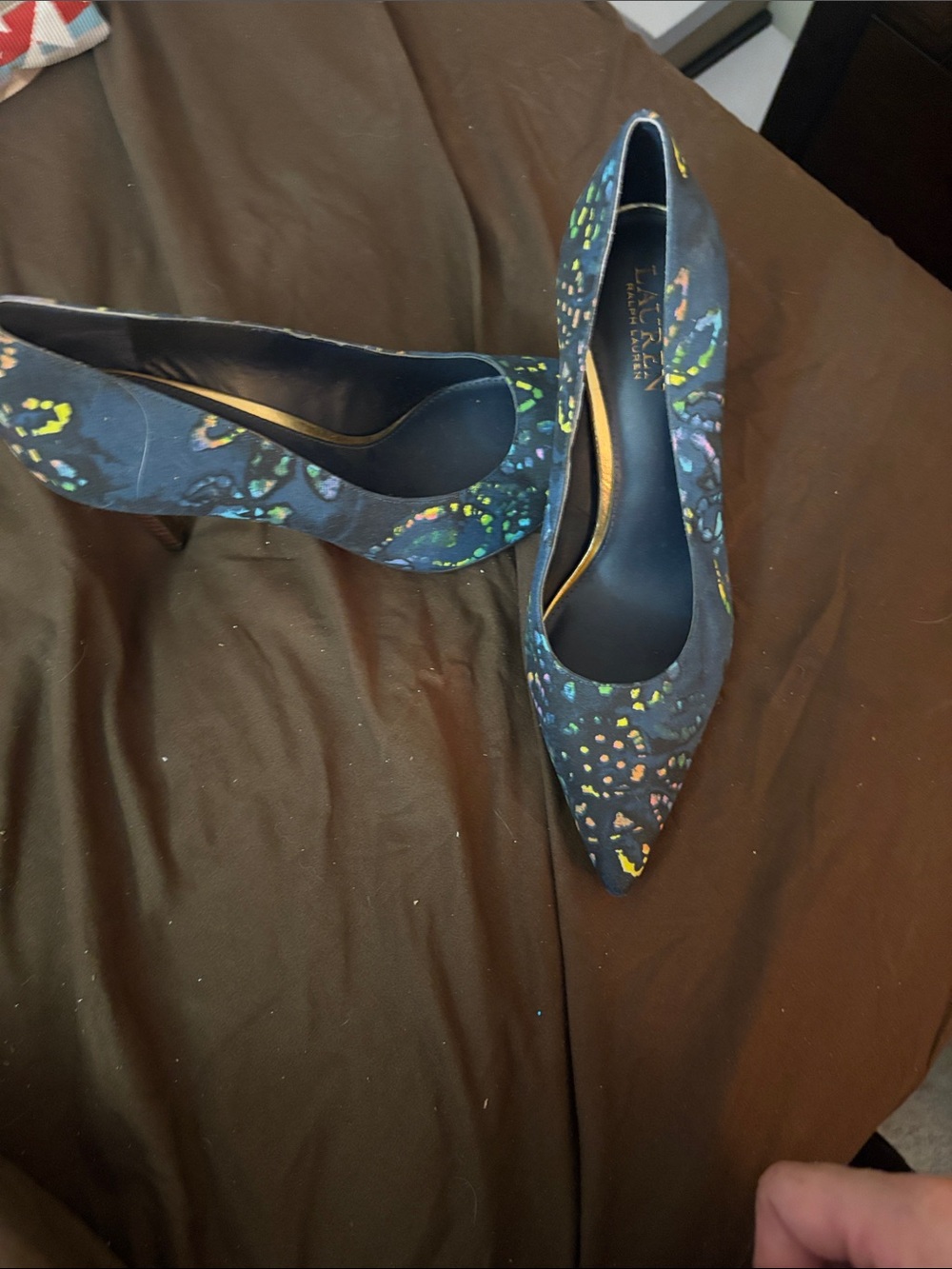 Lauren Ralph Lauren Navy Pointed-Toe Pumps with Multicolor Speckle